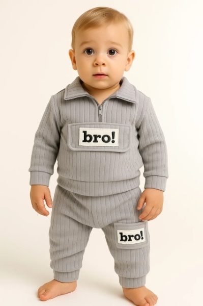 Costum din Bumbac 100% pentru Bebeluși - BRO Grey - Img 2