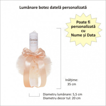 Lumanare botez personalizata si trusou botez in landou, decor Ivoire cu floricele, Denikos® 775 - Img 4