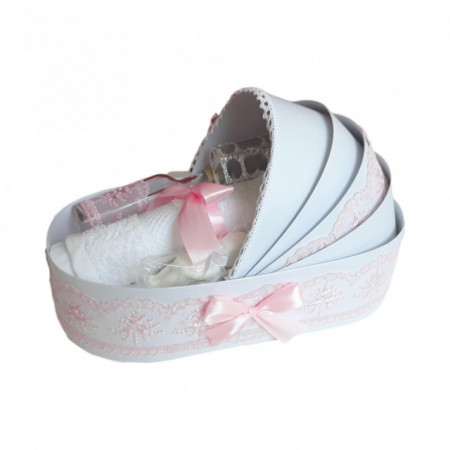 Lumanare botez personalizata si trusou botez in landou, decor Roz, Denikos® 782 - Img 3