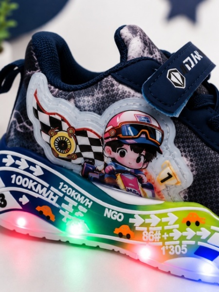 Pantofi sport cu lumini LED, Model Masinuta de curse, Superbaby, Bleumarine - Img 4