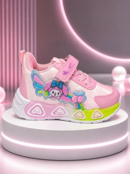 Pantofi sport cu luminite, Model Baloane Colorate, Piele ecologica, Fete, Roz - Img 3