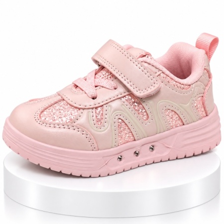 Pantofi sport cu luminite, Model Pink Pearl, Piele ecologica, Fete, Roz - Img 3