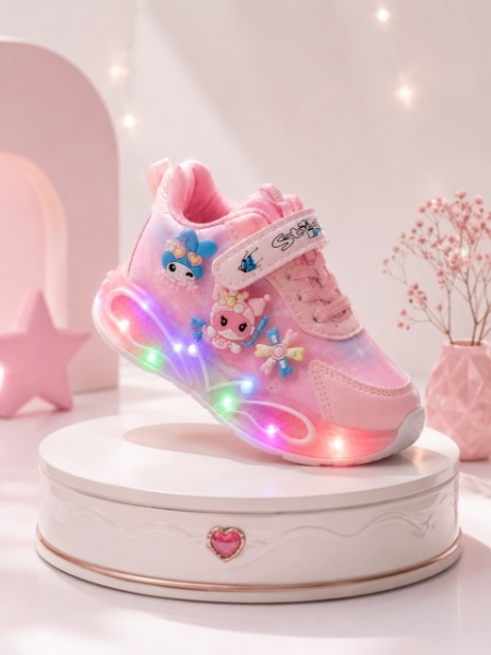 Pantofi sport cu luminite, Model You and Me, Piele ecologica, Fete, Roz - Img 2