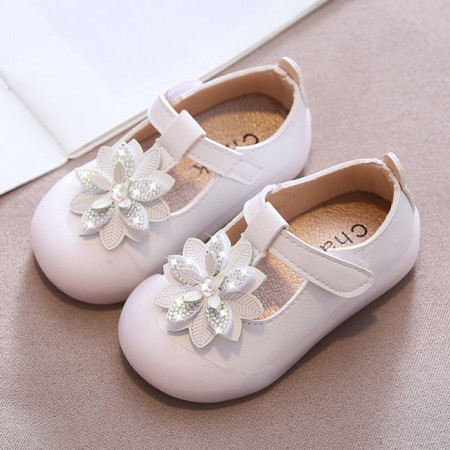 Pantofiori albi pentru fetite - Floare de colt