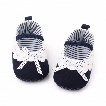 Pantofiori bleumarine cu volanas alb - Img 4