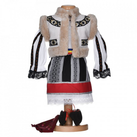 Set costum traditional fetita, trusou botez landou si lumanare, decor national, Denikos® 1052 - Img 5