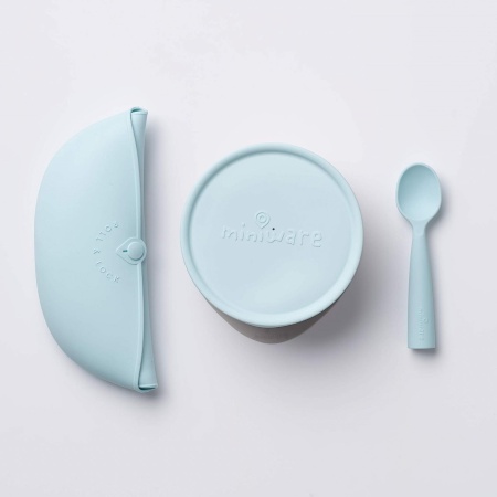 Set diversificare hrana bebelusi Miniware First Bites, 100% din materiale naturale biodegradabile, 4 piese, Aqua - Img 4