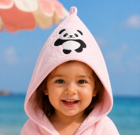 Set prosop pentru bebelusi cu capison si manusa, GULUNCE BABY, Panda roz - Img 2