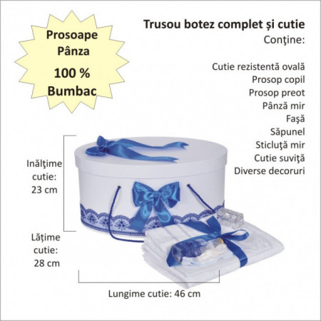 Set trusou botez, cutie trusou si lumanare, decor elegant dantela Albastra, Denikos® 921 - Img 4