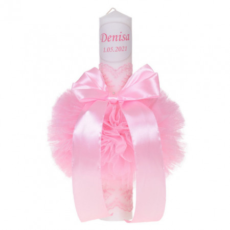 Set trusou botez, cutie trusou si lumanare personalizata cu nume, decor Roz, Denikos® 899 - Img 3