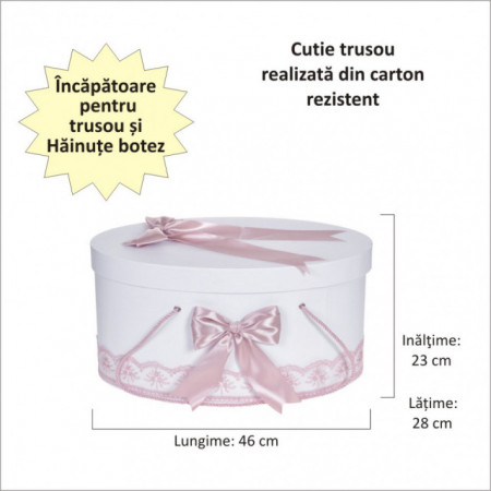 Set trusou botez si cutie trusou, dantela si fundite, decor Roz pudra, Denikos® 839 - Img 2