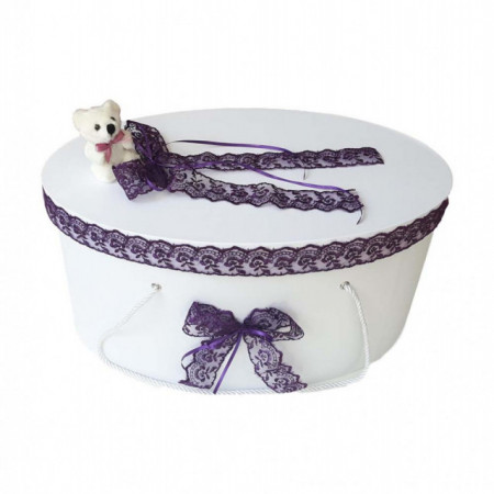 Set trusou botez si cutie trusou, Ursulet, dantela mov, Denikos® 463 - Img 2