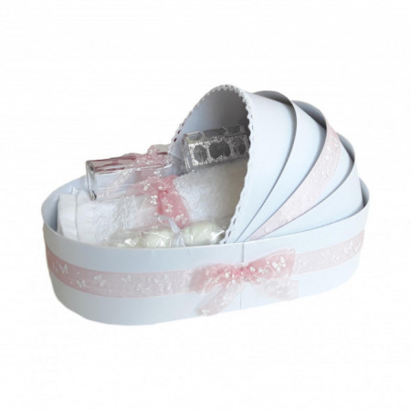 Trusou botez complet, in landou, decor cu fundita dusty rose cu fluturasi Denikos® 152 - Img 3