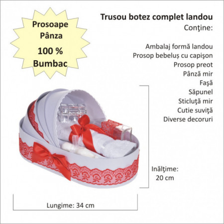 Trusou botez complet, in landou, decor dantela rosie, Denikos® 829 - Img 2