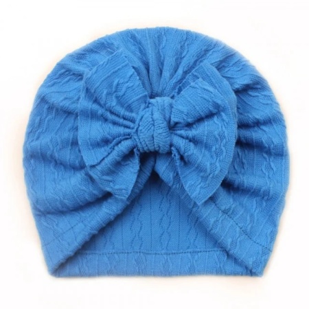 Caciulita albastra tip turban cu model din tesatura si funda aplicata - Img 2