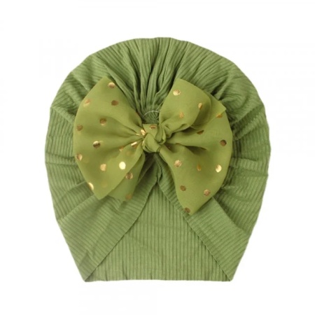 Caciulita verde tip turban cu fundita din tulle aplicata - Img 2