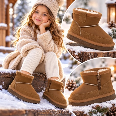 Cizme imblanite pentru copii, Model Good Style 2, Maro - Img 3