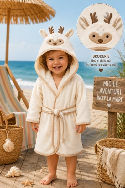 Halat de baie Premium cu caprioara brodata, Ramel - Img 3