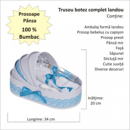 Lumanare botez cu iepuras pufos si trusou botez in landou, decor dantela Turcoaz, Denikos® 861 - Img 2