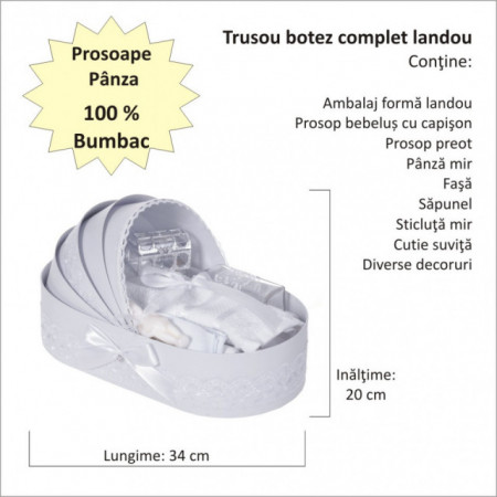 Lumanare botez personalizata si trusou botez in landou, decor dantela Alba, Denikos® 871 - Img 2