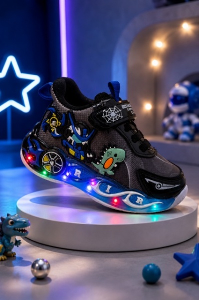 Pantofi sport cu lumini LED, Model Playful, Negru - Img 3