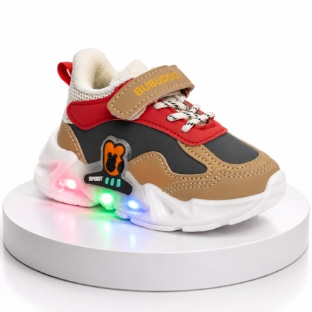 Pantofi sport cu luminite, Model Bubudoo 2, Piele ecologica, Baieti, Multicolor - Img 2