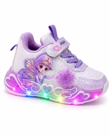 Pantofi sport cu luminite, Model cu Zana, Piele ecologica, Fete, Mov - Img 6