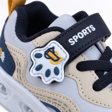 Pantofi sport cu luminite, Model Sporty Style 3, Piele ecologica, Baieti, Gri - Img 3