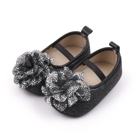 Pantofiori eleganti negri cu sclipici si floare argintie - Img 4