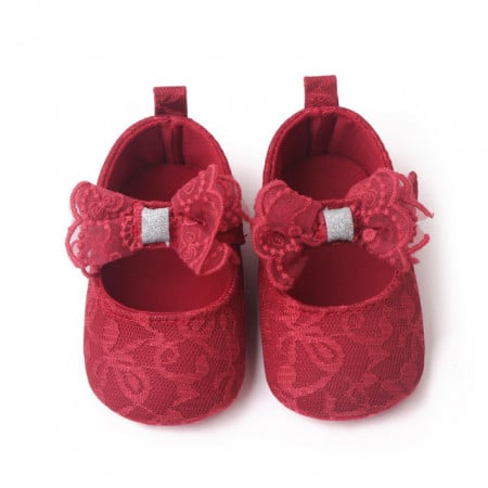 Pantofiori visinii cu broderie si fundita - Img 3