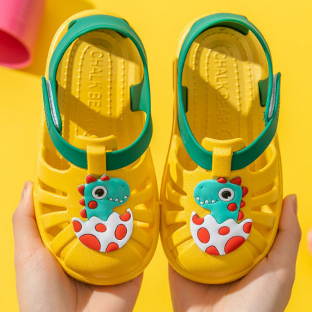 Papuci galbeni tip sandaluta din cauciuc pentru copii - Dino baby