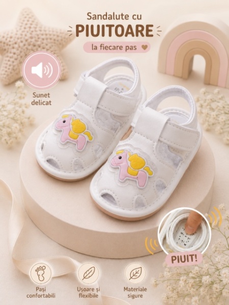 Sandalute albe cu piuitoare si luminite - Ponei - Img 3