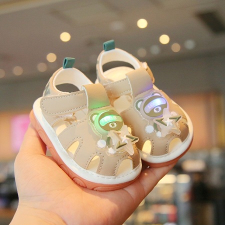 Sandalute crem cu piuitoare - Ursulet cu led - Img 4