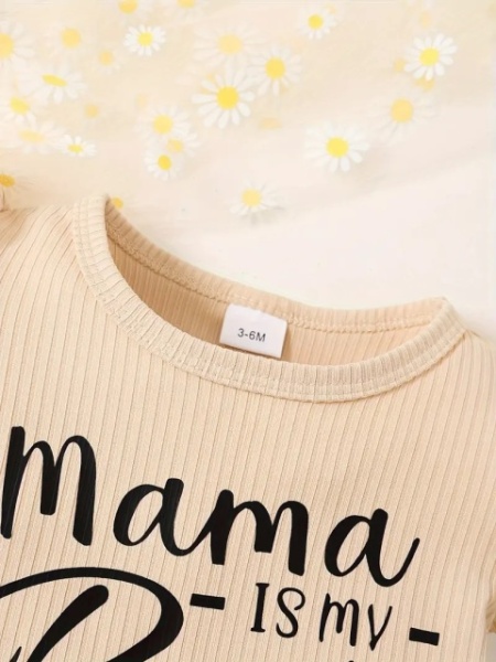 Set body crem cu inscriptie si fustita denim pentru fetite - Img 3