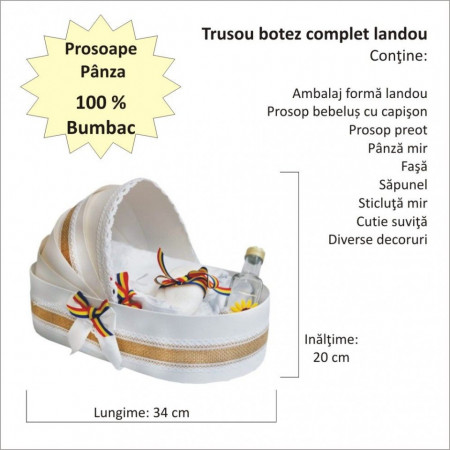 Set botez traditional baietel, trusou botez landou, lumanare si costum popular baiat, Denikos® 963 - Img 3