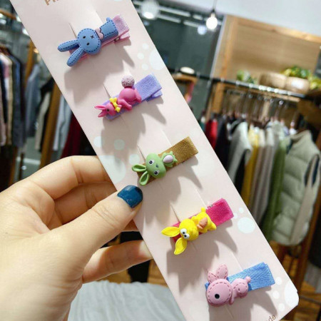 Set de 5 clame colorate pentru par - Iepurasi