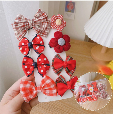 Set de 8 accesorii pentru par - Fundite rosii