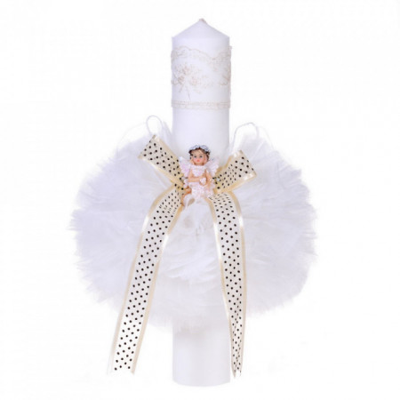 Set trusou botez, cutie trusou si lumanare, Ingeras, dantela ivoire, Denikos® 471 - Img 3