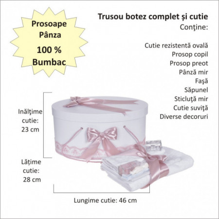 Set trusou botez, cutie trusou si lumanare personalizata cu nume, decor Roz pudra cu iepuras, Denikos® 911 - Img 4