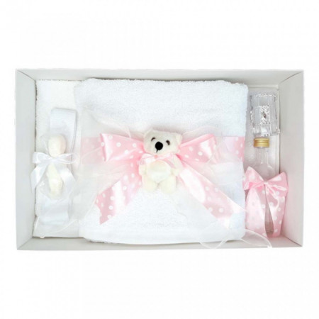 Set trusou botez, cutie trusou si lumanare, Ursulet, fundita roz, Denikos® 15 - Img 3