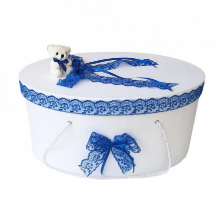 Set trusou botez si cutie trusou, Ursulet, dantela albastra, Denikos® 456 - Img 2