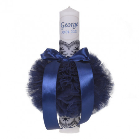 Trusou botez cu mesaj si lumanare botez personalizata, decor bleumarin, Denikos® 786 - Img 2