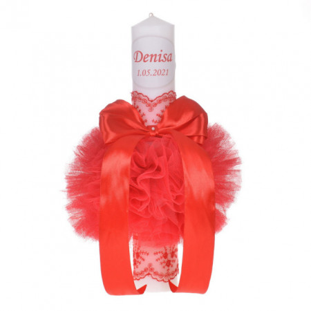 Trusou botez cu mesaj si lumanare botez personalizata, decor rosu, Denikos® 789 - Img 3