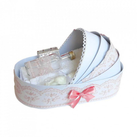 Trusou botez in landou si lumanare cu iepuras, decor roz pudra Denikos® 170 - Img 3