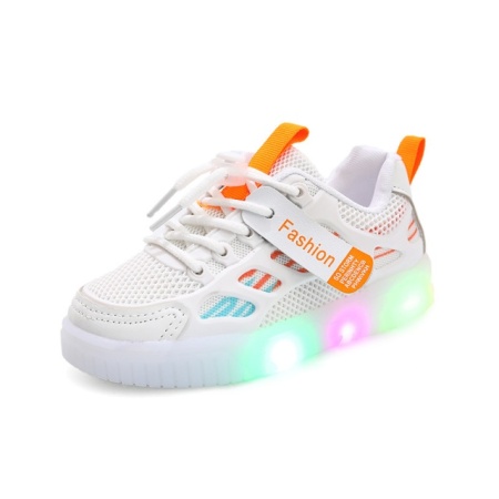 Adidasi albi cu dungi colorate si luminite - Img 3