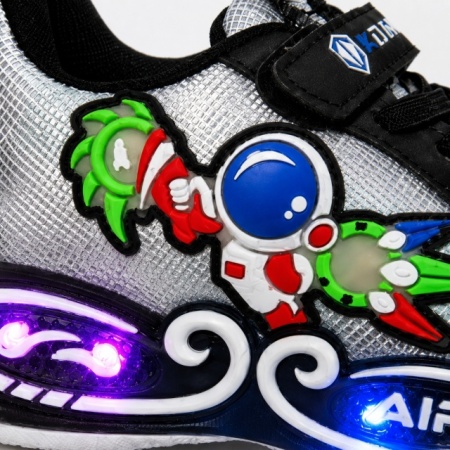 Adidasi cu lumini LED pentru baieti, Cosmonaut, Piele ecologica, Multicolor - Img 4