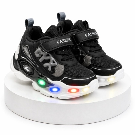 Adidasi negri cu luminite pentru baieti CYX