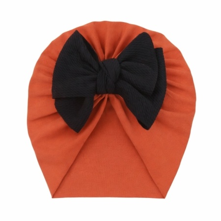 Caciulita bebelusi tip turban caramiziu cu funda neagra, material elastic si moale pentru fetite - Img 2