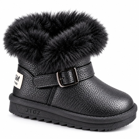Cizme pentru fetite cu catarama, Negru sidefat, Superbaby, Model Pufy, Piele ecologica - Img 2