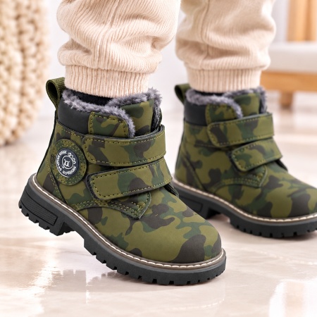 Ghete imblanite cu inchidere barete velcro, Model Army, Baieti, Piele ecologica - Img 3